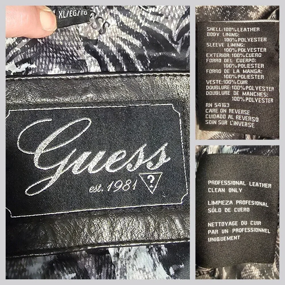 Vintage Y2K Guess Leather Moto Zip Jacket Pockets Size XL - Picture 8 of 12
